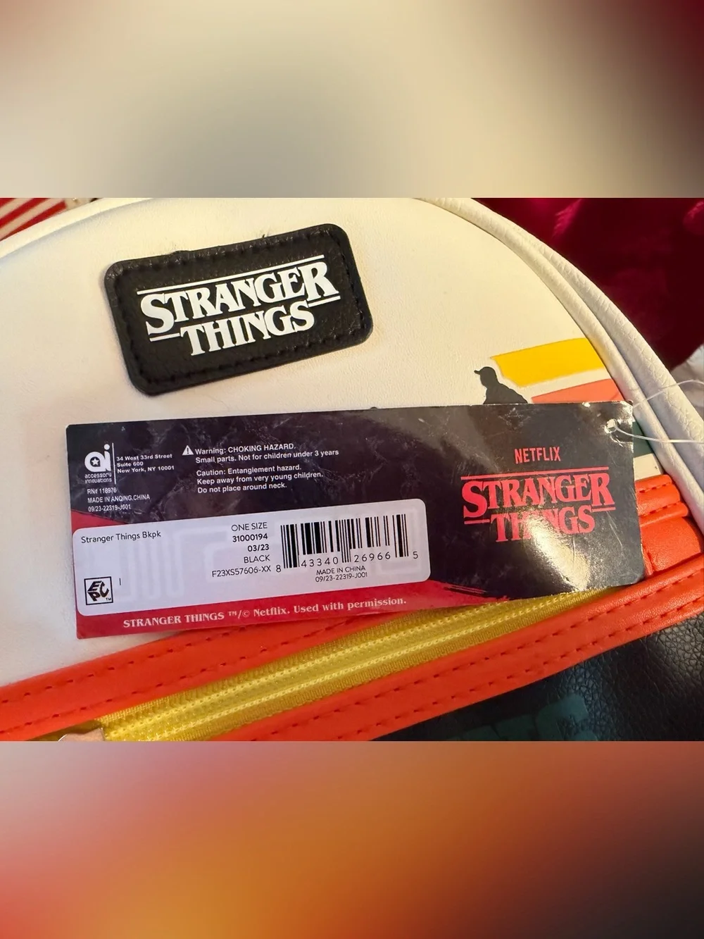 Stranger Things NWT Black Cream & Orange Backpack with Eleven Pop Television